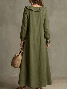 SHEIN Vestido largo holgado para mujer con diseño de volantes delanteros - Verde - Ver 2