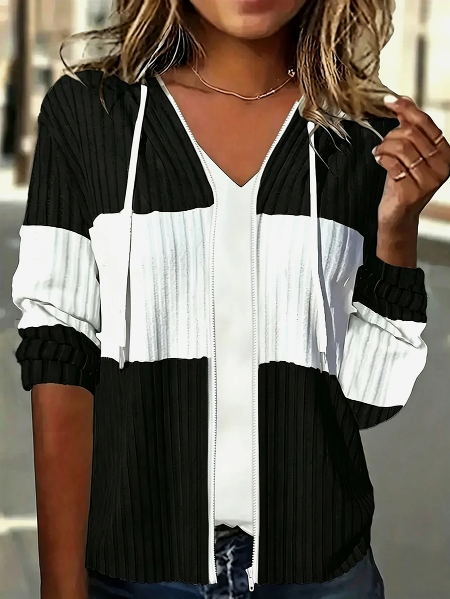 INAWLY Women's Color Block Simple Regular Daily Jacket Fall Winter Cloth For Women - Black and White - View 1