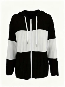 INAWLY Women's Color Block Simple Regular Daily Jacket Fall Winter Cloth For Women - Black and White - View 4