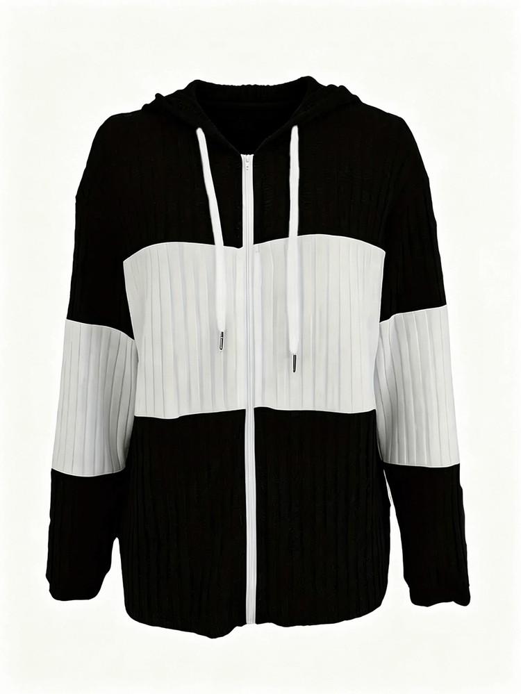 INAWLY Women's Color Block Simple Regular Daily Jacket Fall Winter Cloth For Women - Black and White - View 4