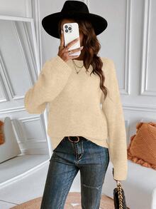 SHEIN PariChic New Upgraded Premium Thickened Women's Grey Crew Neck Sweater - Apricot - View 7
