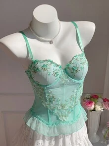 Comfortcana Sexy Lace Camisole With Padded Bust - Green - View 7