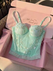 Comfortcana Sexy Lace Camisole With Padded Bust - Green - View 1