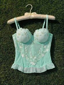 Comfortcana Sexy Lace Camisole With Padded Bust - Green - View 3