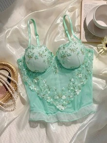 Comfortcana Sexy Lace Camisole With Padded Bust - Green - View 8