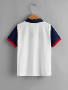 SHEIN Tween Boys' Casual Contrast Color Block Polo Collar Short Sleeve Shirt, Suitable For Commuting, School, Daily Casual Wear, Sports, Spring/Summer - Multicolor - View 2