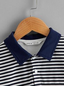 SHEIN Tween Boys' Casual Contrast Color Block Polo Collar Short Sleeve Shirt, Suitable For Commuting, School, Daily Casual Wear, Sports, Spring/Summer - Multicolor - View 3