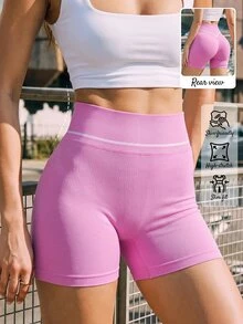Pariaura Women's High Waist Daily Fitness Sports Light Pink Shorts Gym Summer Soft Essential - Pink - View 1