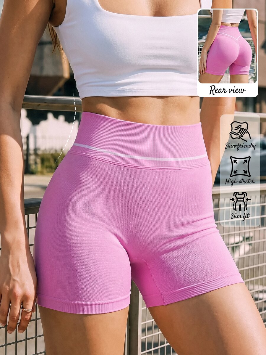 Pariaura Women's High Waist Daily Fitness Sports Light Pink Shorts Gym Summer Soft Essential - Pink - View 1