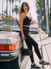SHEIN Sovereign Charm 1pc Polka Dot Seamless High Waist High Stretch Tight Leggings - Black - View 4