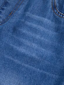 SHEIN Tween Girl Casual Washed Elastic Waist Wide Leg Versatile Jeans - Medium Wash - View 7