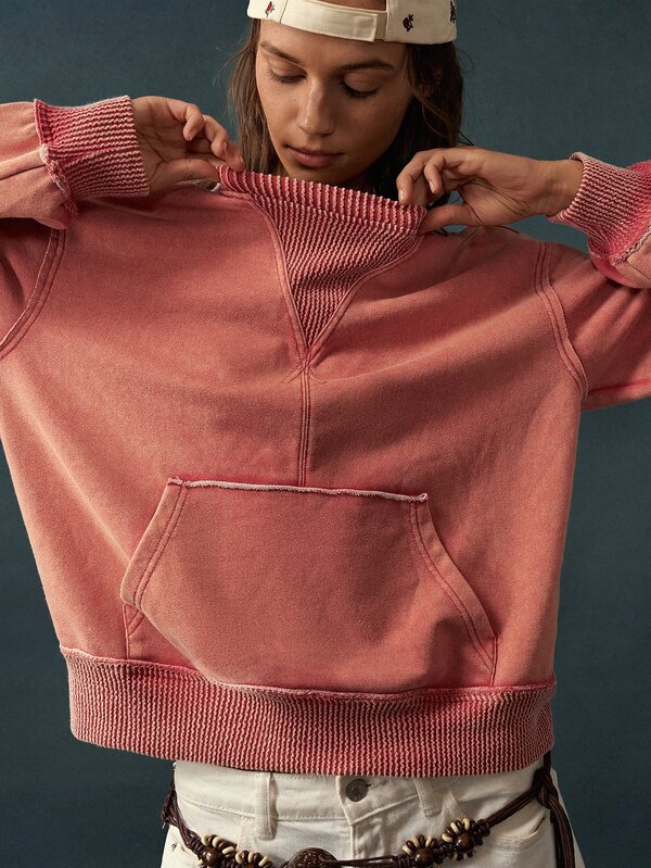 Bohemela Sweatshirt Wanita Kasual Polos Longgar dengan Desain Washed