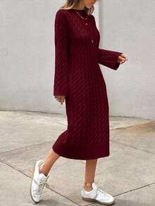 EURMUSE Women's Knitwear Long Dress With Cable Pattern - Burgundy - View 6