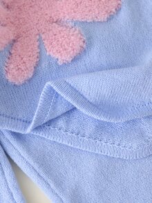 SHEIN Vintaside Kids 2件組女童毛衣套裝，淺藍色高領不對稱下擺，簡約清新粉色與白色花卉提花圖案套頭毛衣，搭配淺藍色直筒毛衣長褲，溫柔甜美風格，適中厚度，整齊下擺，緊口袖口，精緻圖案，舒適適合日常穿著、外出、上學及其他場合，適用秋冬 - 藍色 - 查看 7