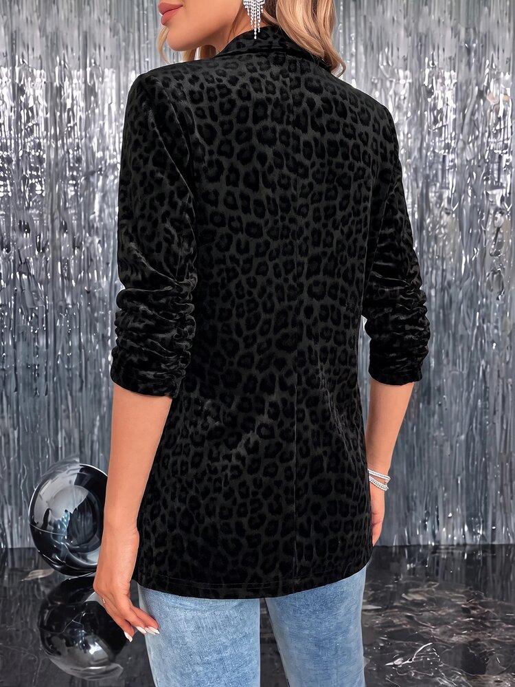 SHEIN Clasi Women's All-Over Print Casual Commute Travel Long Sleeve Blazer Jacket - Khaki - View 2
