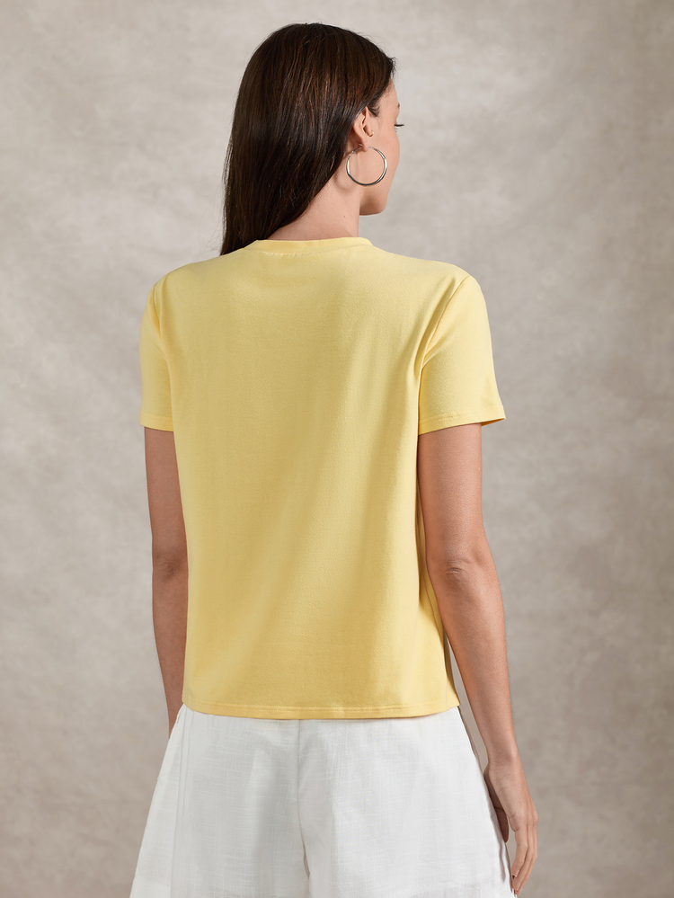 Briarwyn Women's Cartoon Bear Embroidery Casual Round Neck Short Sleeve Cotton T-Shirt,Yellow Summer Cute Graphic Tee For Vacation,Holiday Summer Baby Tees - Pale Yellow - View 5