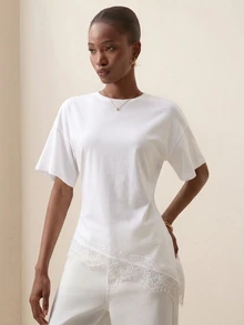 Briarwyn Women's Fashion Elegant Lace Patchwork Asymmetrical Hem Top - White - View 6