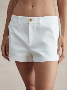 Briarwyn Women Casual Solid Color Woven Shorts, Fashionable For Summer Beach 4th Of July Airport/White/Cloud Dancer - White - View 4