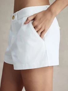 Briarwyn Women Casual Solid Color Woven Shorts, Fashionable For Summer Beach 4th Of July Airport/White/Cloud Dancer - White - View 7