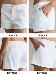 Briarwyn Women Casual Solid Color Woven Shorts, Fashionable For Summer Beach 4th Of July Airport/White/Cloud Dancer - White - View 11