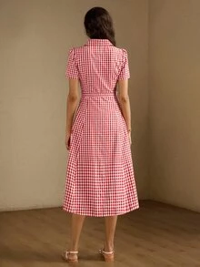 Briarwyn 女款夏季休閒格紋前扣洋裝 - 紅色 - 查看 2