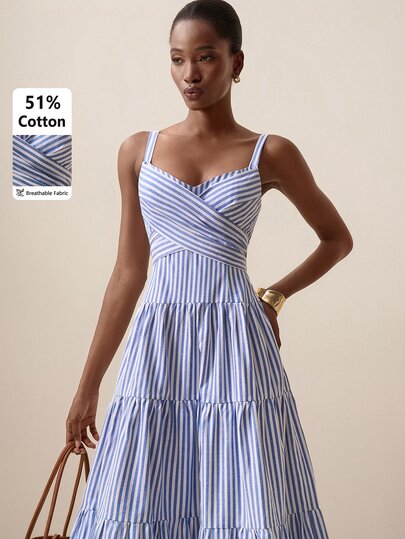 Briarwyn Vestido de tirantes con estampado de rayas, cruzado en el busto y con nudo en la espalda para mujer, ideal para vacaciones de verano en la playa