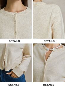Briarwyn Cardigan Wanita Lengan Panjang Warna Polos dengan Bukaan Depan, Modis untuk Liburan Musim Panas, Sweater untuk Wanita, Pakaian Musim Panas Wanita, Komposisi Wol, 4 Juli di Musim Gugur/Dingin - Aprikot - View 7