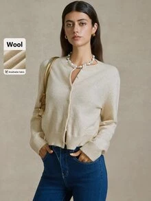 Briarwyn Cardigan Wanita Lengan Panjang Warna Polos dengan Bukaan Depan, Modis untuk Liburan Musim Panas, Sweater untuk Wanita, Pakaian Musim Panas Wanita, Komposisi Wol, 4 Juli di Musim Gugur/Dingin - Aprikot - View 9