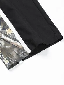 Manfinity Denimwave Men's Casual Dry Leaf Pattern Printed Contrast Color Drawstring Waist Sports Long Pants - Black - View 6