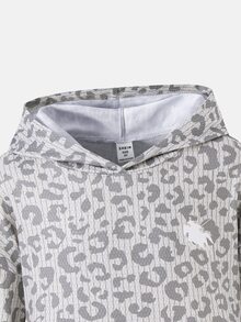SHEIN 女童小女孩復古時尚豹紋對比條紋休閒圓領長袖衛衣與修身長褲2件套 - 灰色 - 查看 6