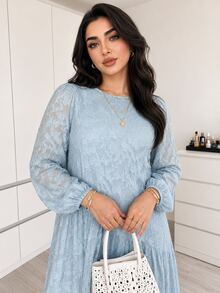 Solavon Plus Size Women's Lace Pleated Casual Party & Travel Dress - Blue - View 7