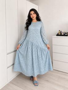 Solavon Plus Size Women's Lace Pleated Casual Party & Travel Dress - Blue - View 5