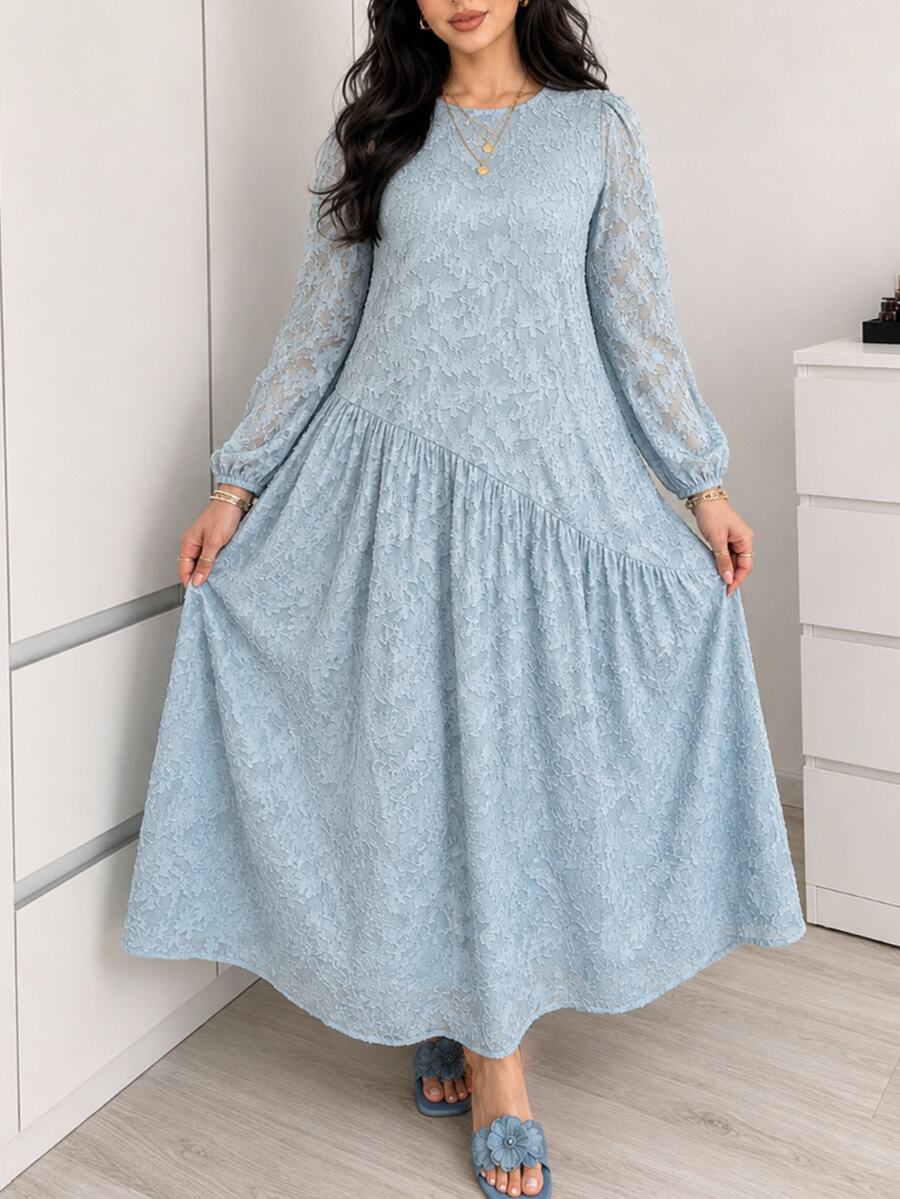 Solavon Plus Size Women's Lace Pleated Casual Party & Travel Dress - Blue - View 1