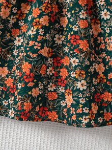 Emery Rose Kids 女童 LUNE 花卉印花燈籠袖荷葉邊洋裝，法式花卉仙女風洋裝 - 黑色 - 查看 8