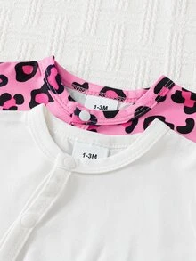 SHEIN 2件組新生女嬰秋季舒適甜美可愛豹貓圖案長袖連身衣套裝，適合任何場合 - 彩色 - 查看 5