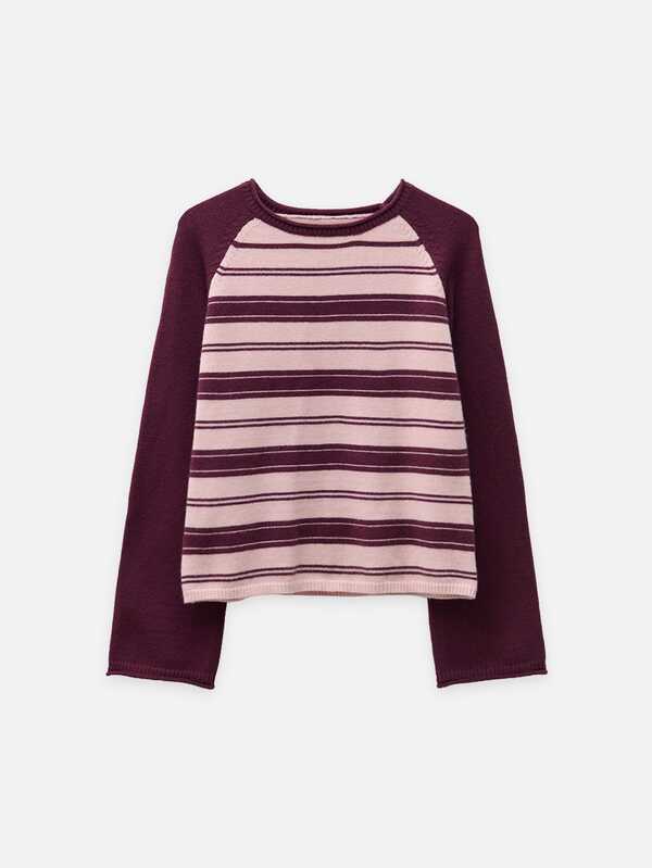Nöista Striped Raglan T-Shirt In Burgundy And Pink. Fall, Back To School And Weekend Style.
