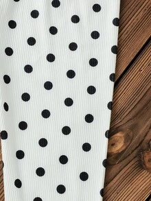 SHEIN Playful Pals Toddler Baby Girl Leggings, Ribbed Solid & Polka Dot Print Elastic High Waist Casual Long Pants 3M-3Y - Multicolor - View 9