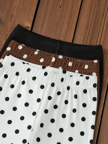 SHEIN Playful Pals Toddler Baby Girl Leggings, Ribbed Solid & Polka Dot Print Elastic High Waist Casual Long Pants 3M-3Y - Multicolor - View 6