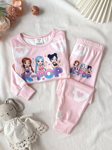 SHEIN 少女針織柔軟圓領長袖套頭上衣彈性腰長褲緊身兩件套 隨機款 8件送2件 - 粉色 - 查看 6