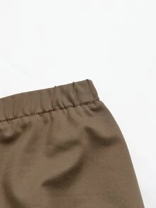 GlowEve Setelan 2 Potong Elegan untuk Wanita: Kaos Lengan Panjang dengan Simpul Depan dan Rok Ekor Ikan - Khaki - View 7