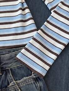 SHEIN Tween女孩秋季新款方領休閒修身長袖T恤 - 彩色 - 查看 6
