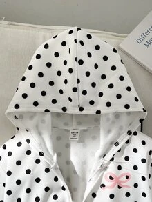 SHEIN 女童寬鬆休閒極簡舒適日常街頭風連帽修身口袋前開襟拉鍊短款長袖運動外套 白色返校穿搭 - 白色 - 查看 4