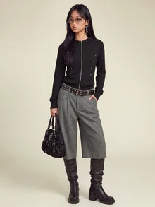 Rina Fox Women's Casual Rivet Design Zip-Up Sweatshirt - Black - View 2