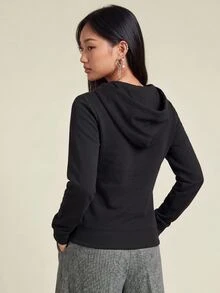 Rina Fox Women's Casual Rivet Design Zip-Up Sweatshirt - Black - View 3