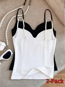 Resyla Women's Minimalist Versatile Camisole Tank Top 2pcs Set For Daily Wear - Multicolor - View 2