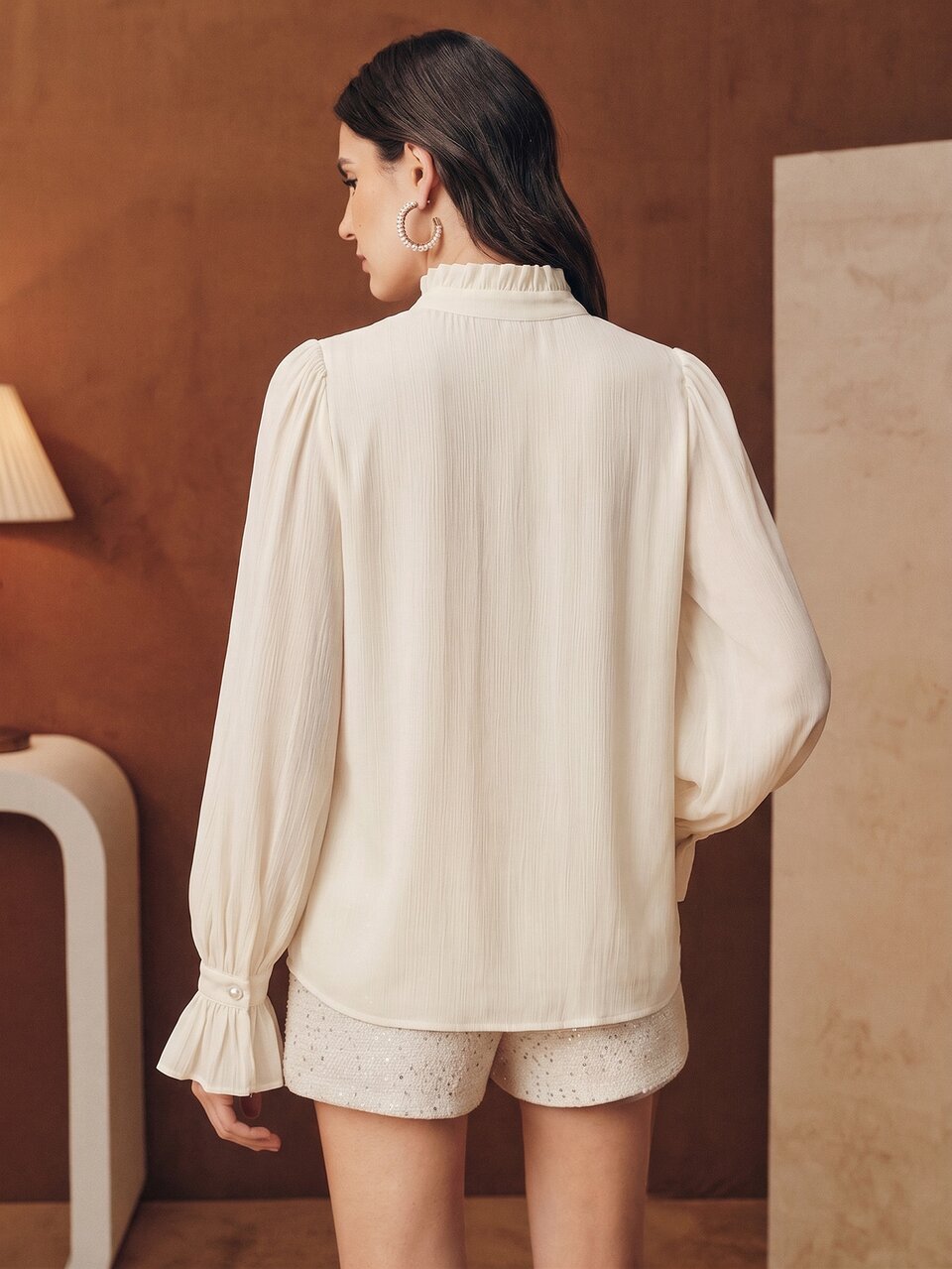 Anewsta Spring/Summer New Elegant Fashion Romantic Palace Style Ruffle Long Sleeve Women's Blouse For Outing, Office, Date, Party, Holiday And Vacation