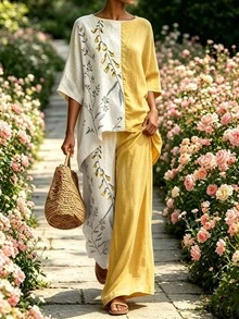 Glimmora Women's Floral Print 3/4 Sleeve Blouse And Wide Leg Pants Casual 2 Pieces Set - Multicolor - View 4