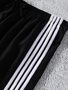 SHEIN Tween Girls Colorblock Striped Bow Decor Pants, Fall, Casual, Back To School, Outfit - Black - View 7
