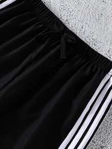 SHEIN Tween Girls Colorblock Striped Bow Decor Pants, Fall, Casual, Back To School, Outfit - Black - View 5