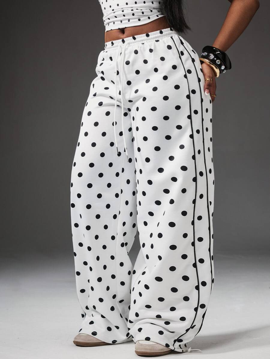 Vadaroq Summer Sport Casual Logo Pattern Baggy Sweatpants - White - View 1